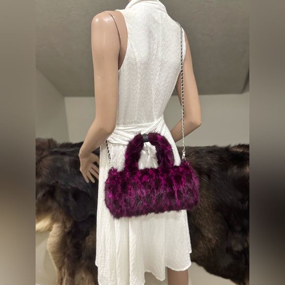 Leopard Real Mink Fur Handmade Fur Handles Barrel Bag/Shoulder Bag/Crossbody Bag - Picture 6 of 16